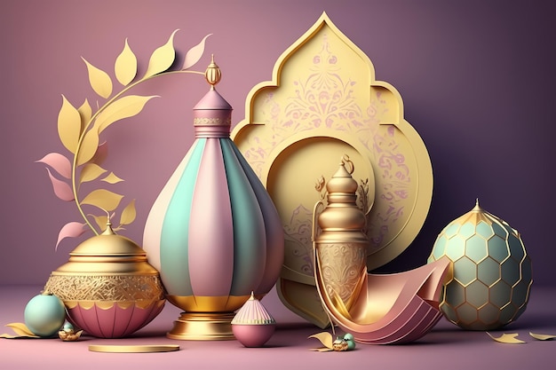 Ramadan Kareem feest en decoratie, 3D render illustratie ontwerp