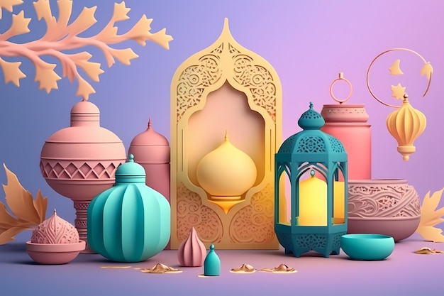 Ramadan Kareem feest en decoratie, 3D render illustratie ontwerp