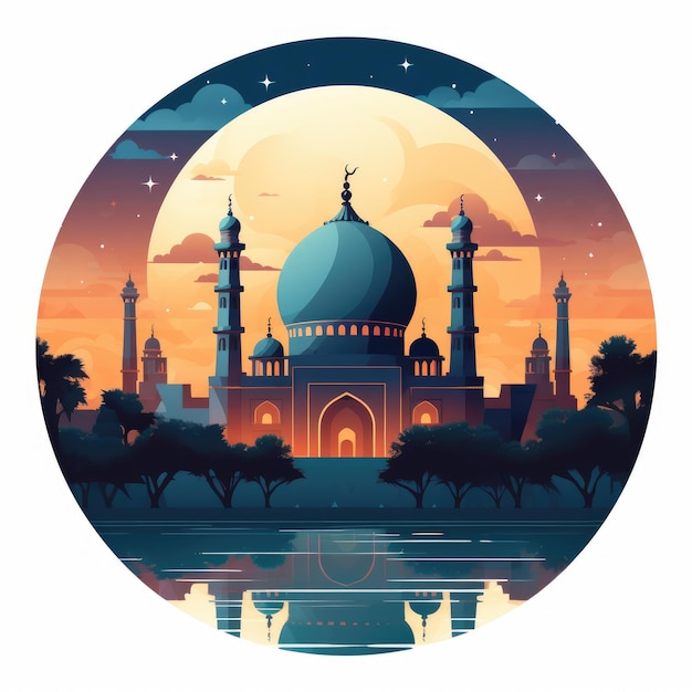 ラマダン・カリーム (Ramadan Kareem) はイスラム教のグリーティングカードデザインのフラットスタイルのイラストの背景です