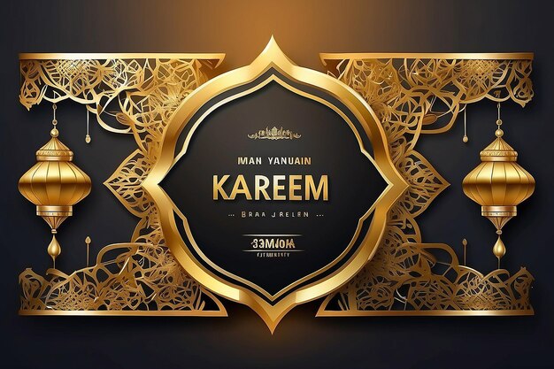 Photo ramadan kareem golden greeting banner illustration design template with golden 3d element 2024
