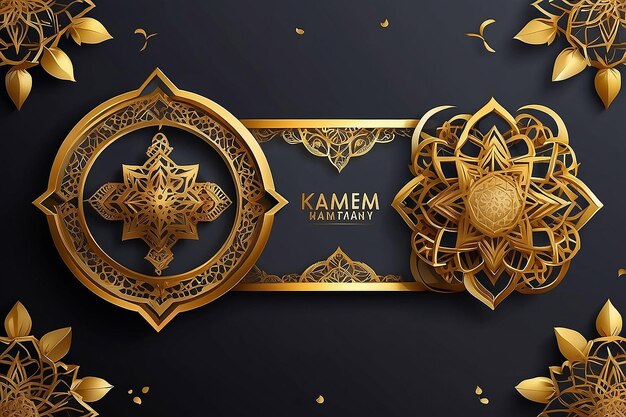 Ramadan kareem golden greeting banner illustration design template with golden 3d element 2024