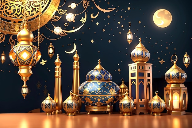 Ramadan kareem gouden lantaarn en maan