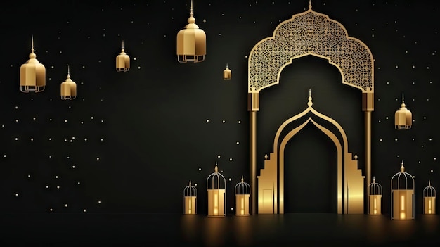 Ramadan Kareem greeting card design on dark background ai generative