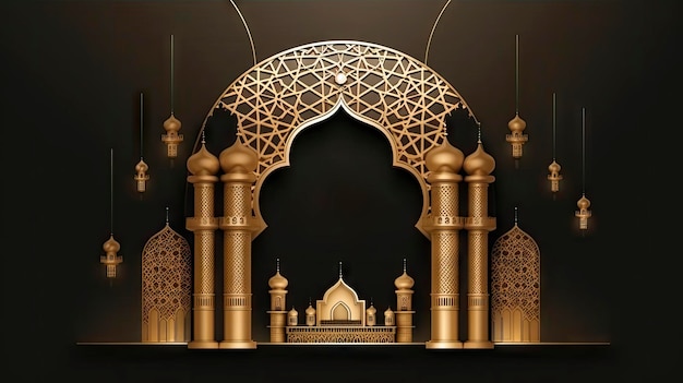 Photo ramadan kareem greeting card design on dark background ai generative