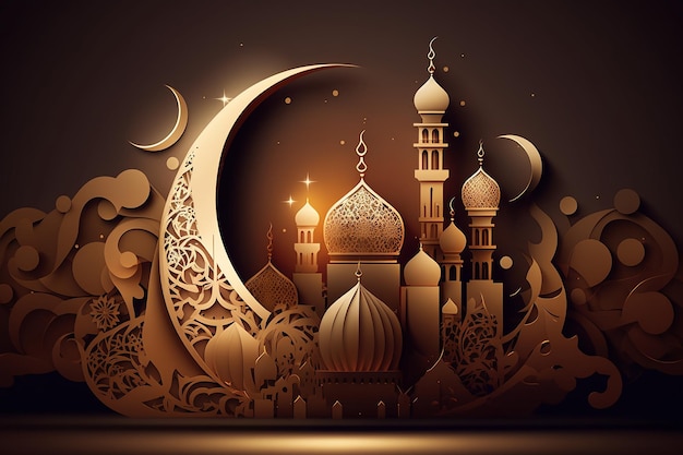 Ramadan Kareem Greeting Card Illustration Generative AI