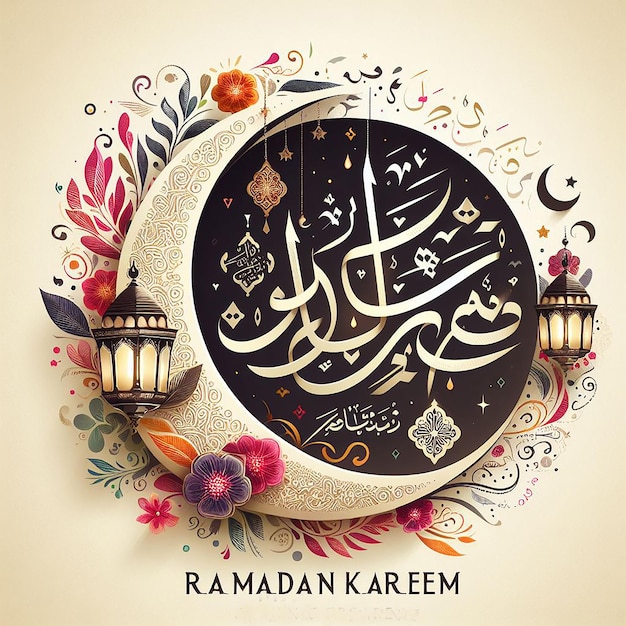 Foto ramadan kareem greeting card in het arabisch calligrafie ai generative