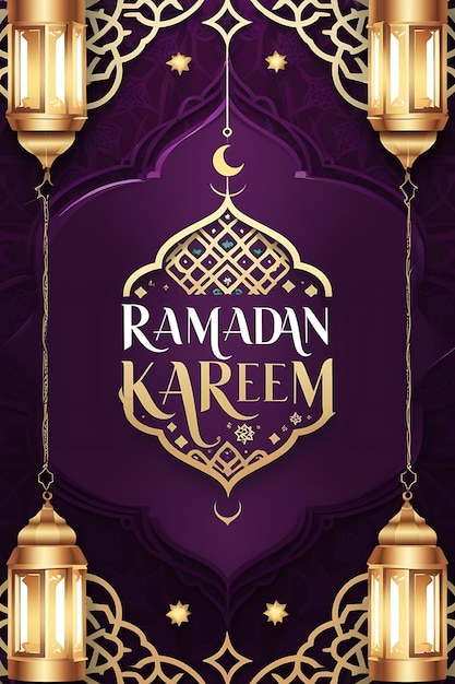 Ramadan Kareem Greeting Card met gouden lantaarns en islamitische patronen