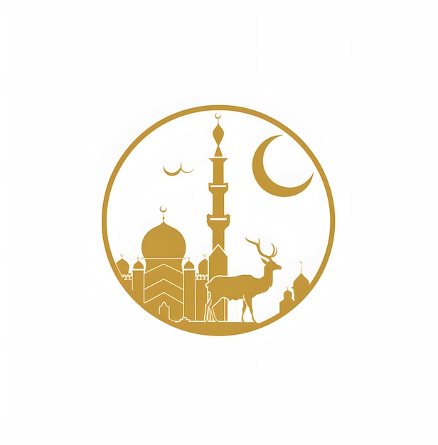 Photo ramadan kareem greeting card silhouette of camel and crescent