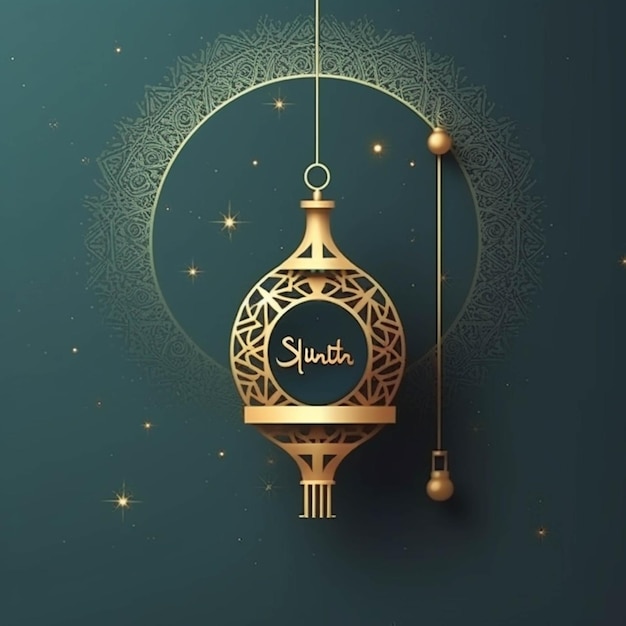 Ramadan Kareem greeting card with arabic lantern Vector illustration