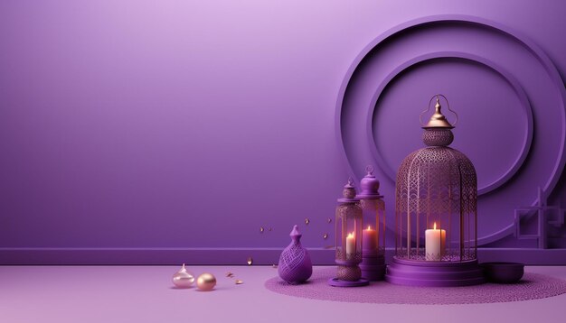 Ramadan kareem greeting card with mosque and lanterns v