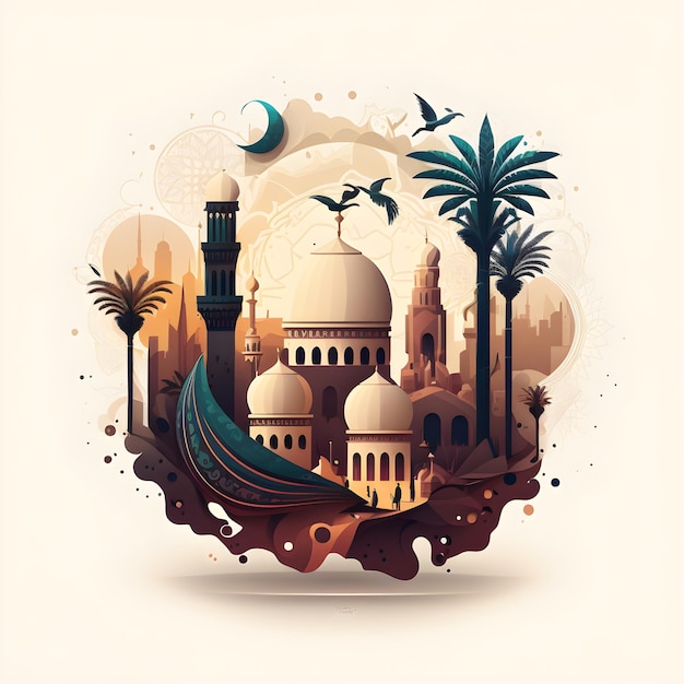 Ramadan Kareem greeting Eid alFitr Hari Raya card Muslim holiday