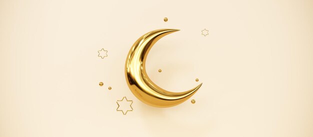 Ramadan Kareem greeting template with arabic lantern moon gift presents and stars 3d render