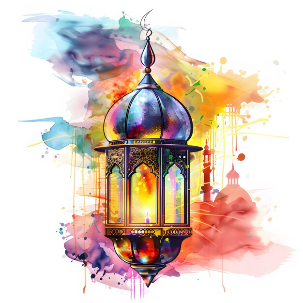 Foto ramadan kareem groetkaart met aquarel achtergrond vector illustratie