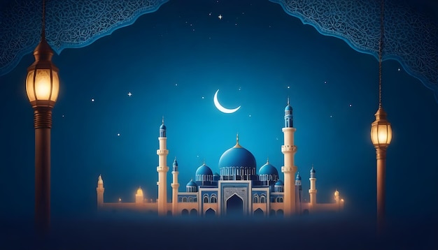 ramadan kareem illustration of arabic lantern with moon and candles ramadan celebration background