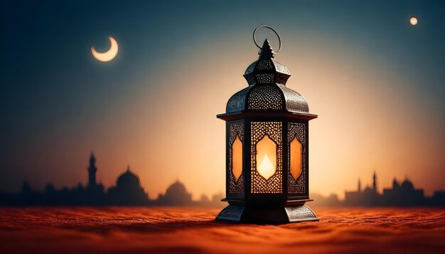 ramadan kareem illustration of arabic lantern with moon and candles ramadan celebration background