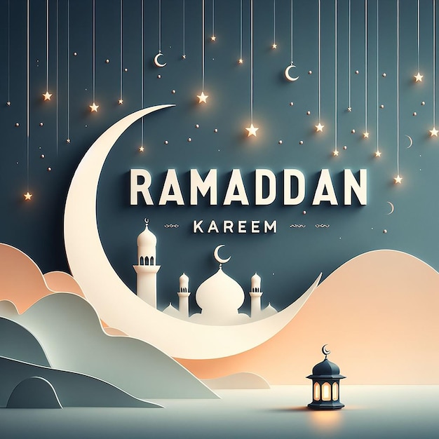 Ramadan Kareem in een minimalistisch hedendaags lettertype met voldoende spatie voor een schone moderne uitstraling