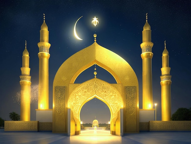 Ramadan Kareem Islamic decoration mosque crescent moon AI generated Image