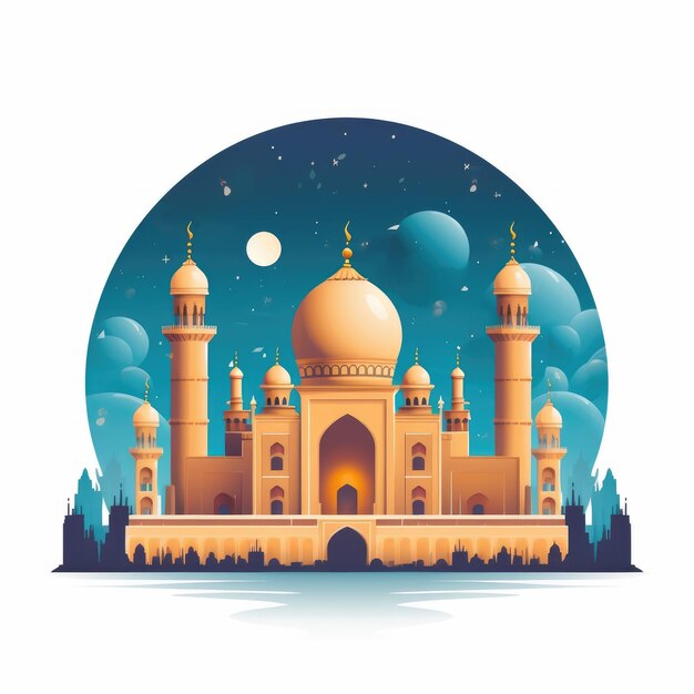 Ramadan kareem Islamic greeting card with flat style background illustration