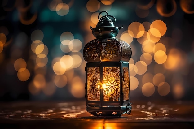 ramadan kareem and Islamic greetings design background with beautiful bokeh effect