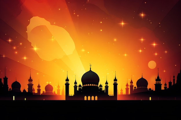 Ramadan kareem islamic greetings design background with beautiful lanterns and mosque