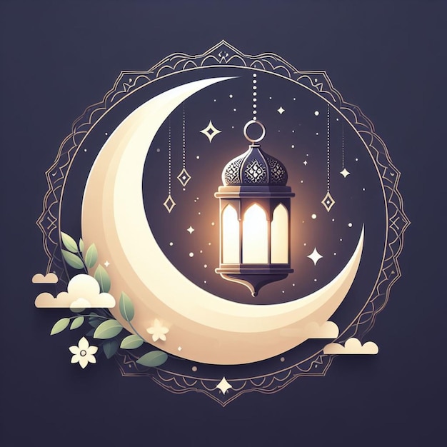 Фото Рамадан карим исламская луна и мечеть красочный фон карты