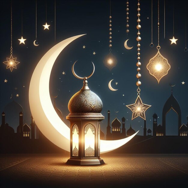 Ramadan kareem islamic moon and mosque colorful card background