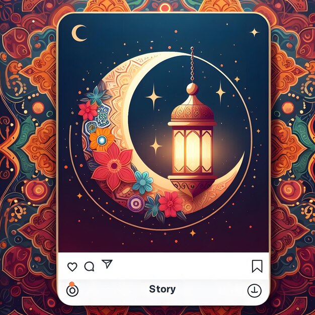 Foto ramadan kareem lantaarn instagram post story illustratie ontwerp met prachtige halve maan