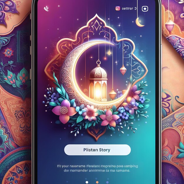 Ramadan kareem lantaarn instagram post story illustratie ontwerp met prachtige halve maan