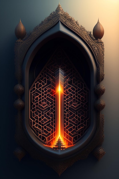 Ramadan Kareem Lantern and crescent moon card design Islamic Greeting Eid Mubarak Card