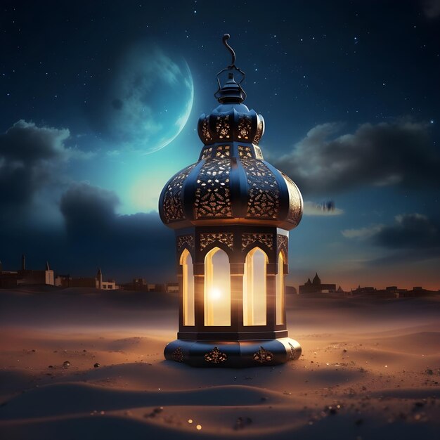 A ramadan kareem lantern in the desert