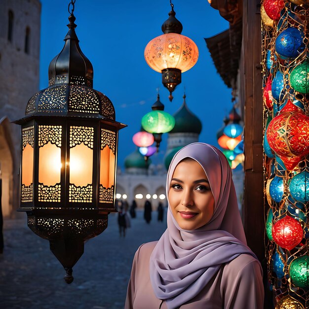 ramadan kareem lantern family food