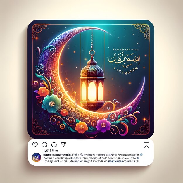 Ramadan kareem lantern instagram post story illustration design with beautiful crescent