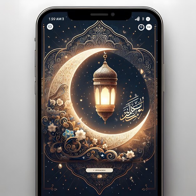 Ramadan kareem lantern instagram post story illustration design with beautiful crescent