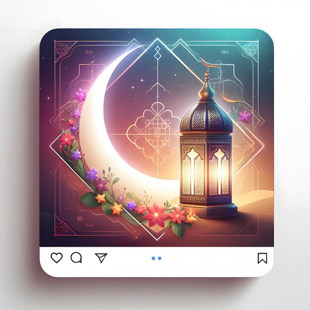 Photo ramadan kareem lantern instagram post story illustration design with beautiful crescent