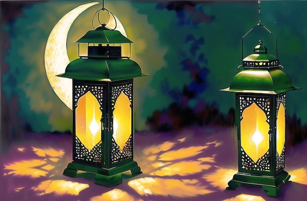 Ramadan Kareem Lanterns islamic culture Islamic Ramzan Festival Banner Holy month Ai Generated