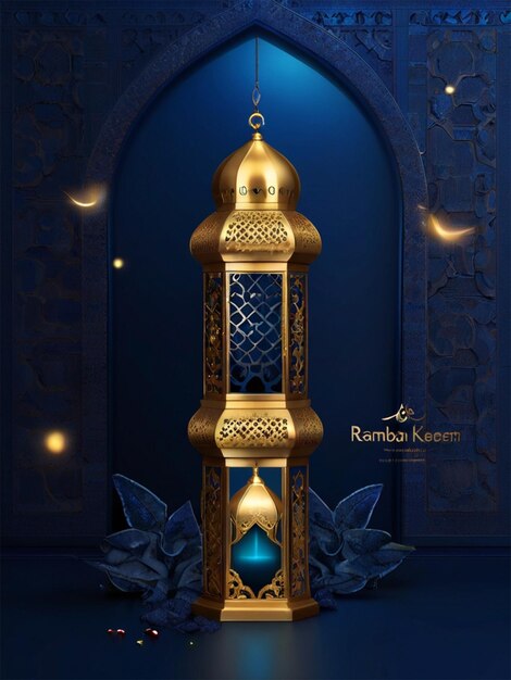 Foto ramadan kareem sfondo blu scuro di lusso