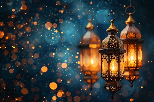 Ramadan kareem met gouden lantaarns