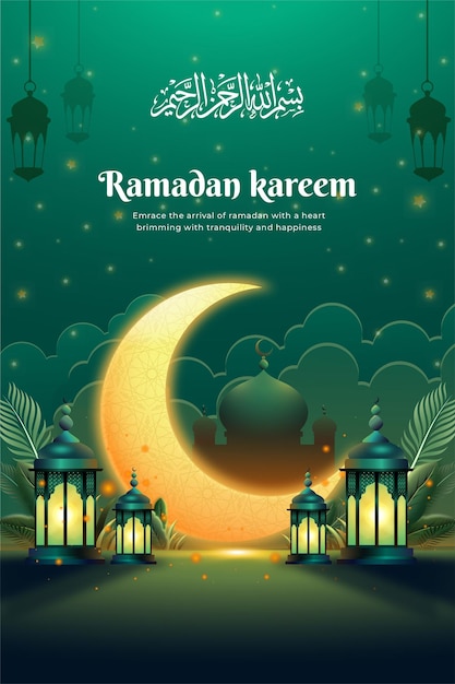Ramadan Kareem met prachtige halve maan en lantaarn Instagram Post Story Illustratie ontwerpsjabloon