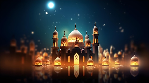 ラマダンのカリーム月モスクの古い街の背景に輝くランタン
