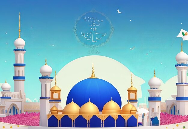 Ramadan kareem moon and mosque