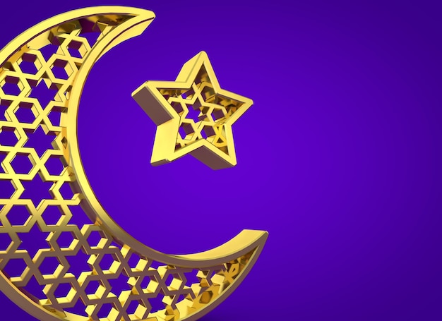 Ramadan Kareem moon and star 3D Rendering