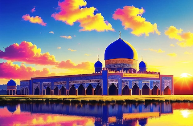 Ramadan Kareem Moskee Illustratie van islamitische architectuur Islamitische Ramzan Banner Generatieve AI