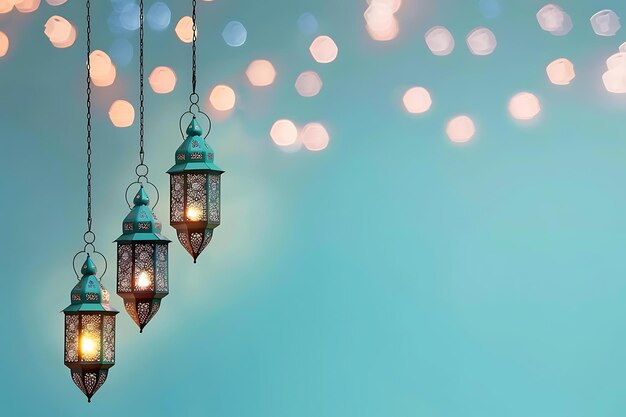 Photo ramadan kareem mosque and lamp greeting wishes background