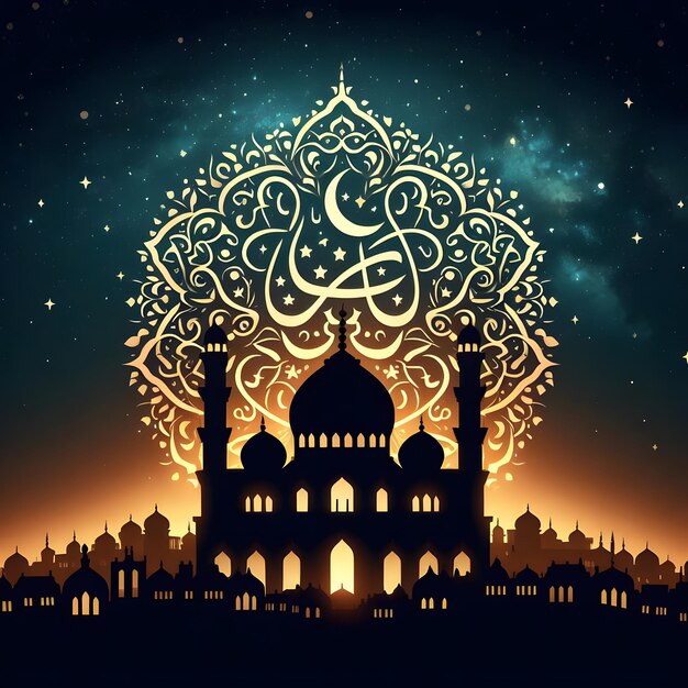 Ramadan Kareem Mosque Silhouette Art Celebrate the Holy Month