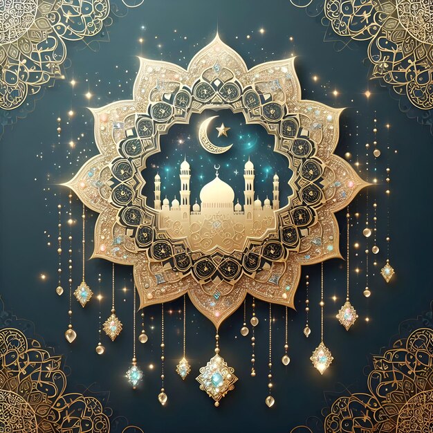 Foto ramadan kareem of eid mubarak begroeting achtergrond met goud en kleur