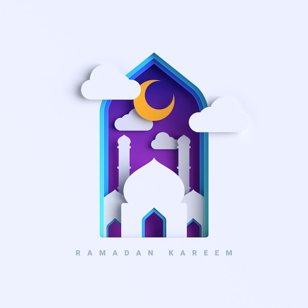 Ramadan kareem paper cut 3d illustration