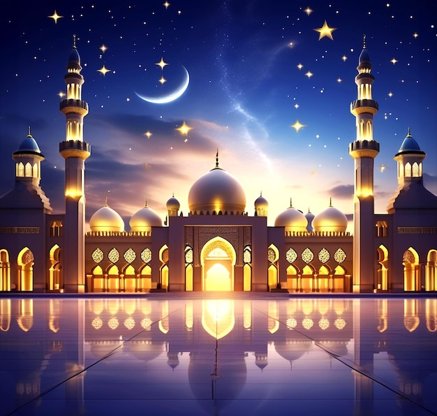 Ramadan kareem prachtige moskee nacht