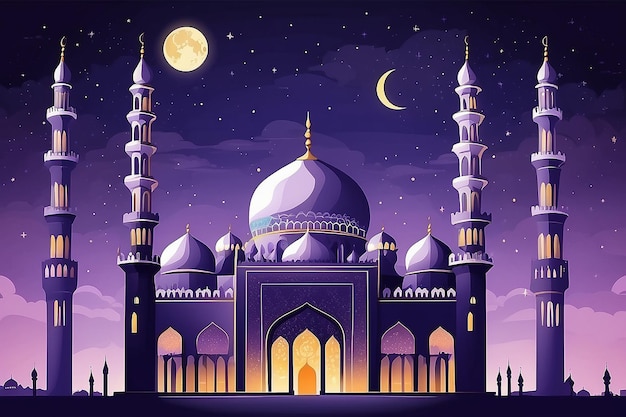 Фото Рамаданская молитва и мечеть ночью в ручном стиле