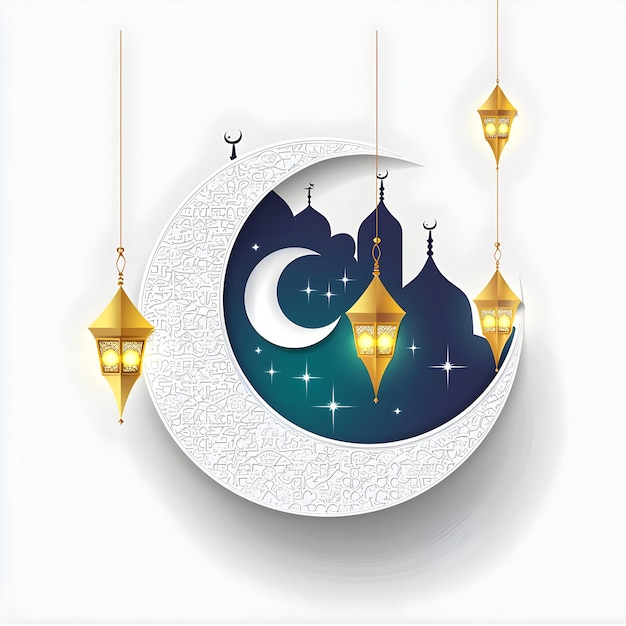 Ramadan Kareem product display podium mock up design scene with lantern moon