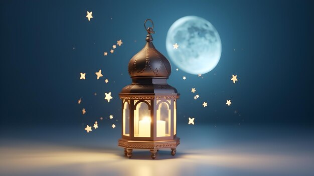 Ramadan Kareem religious background with ramadan lamp silhouette